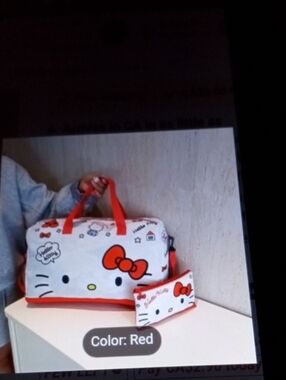 Hello Kitty White & Red Travel Duffel with Matching Pouch